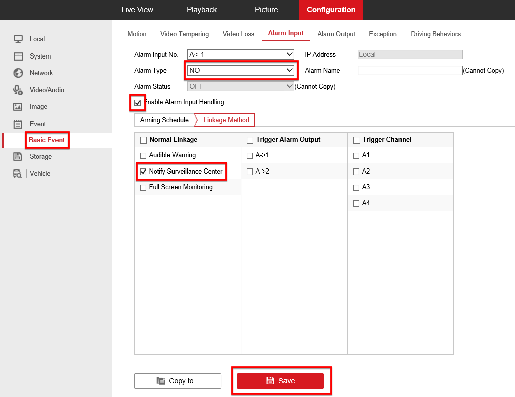 notify surveillance center hikvision